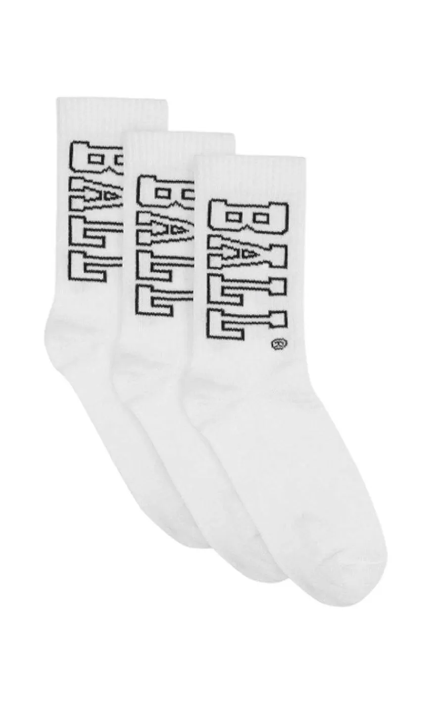 BALL Original - 3 Pack Strømper - White/Black Logo Best Sale