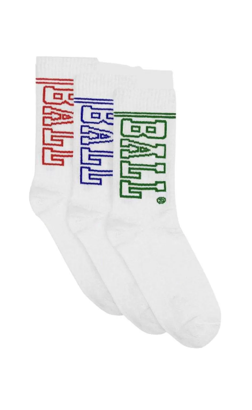 BALL Original - 3 Pack Strømper - White/Multi Logo Outlet