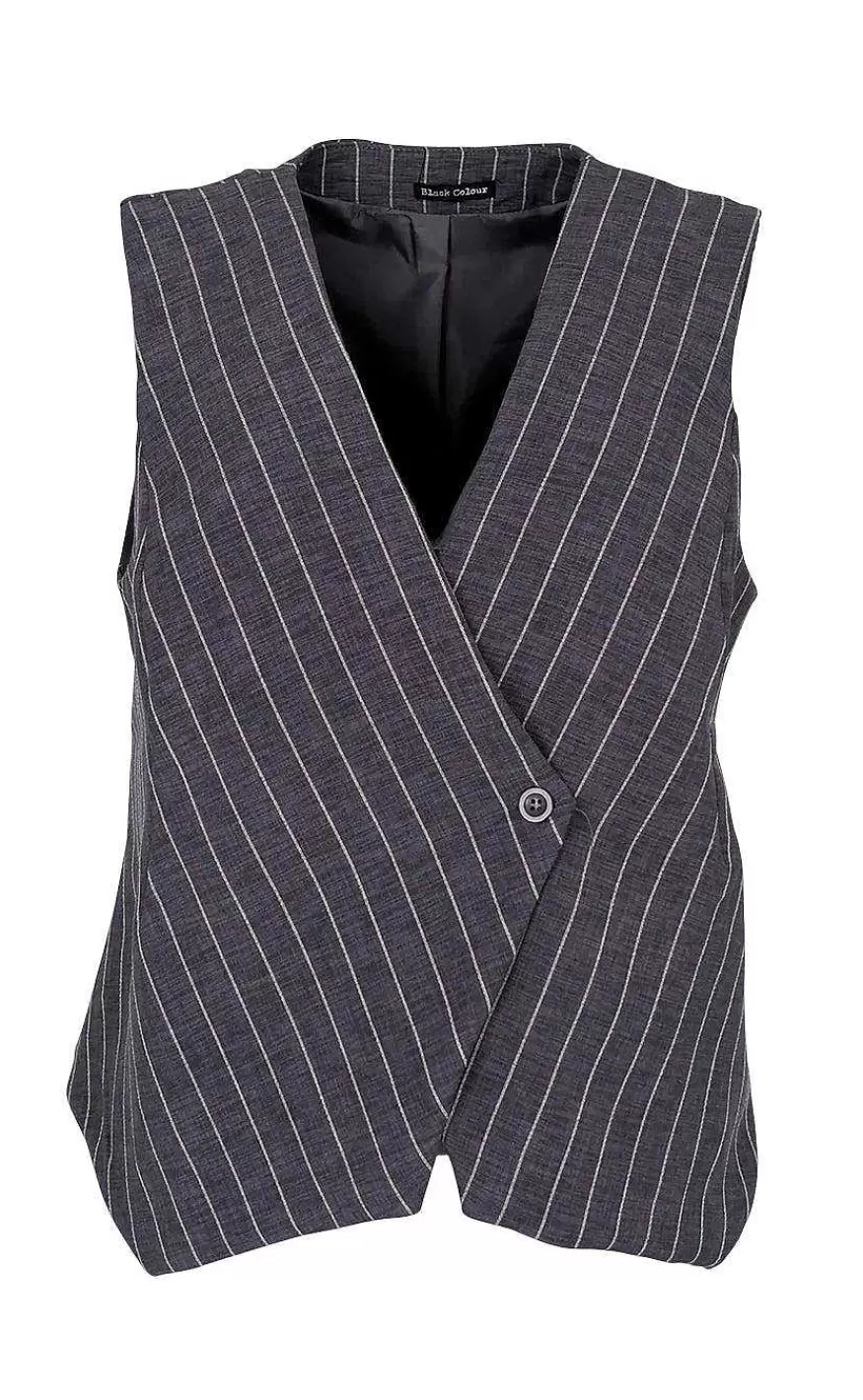 Black Colour Vest - Chicago - Grey Stripe Store