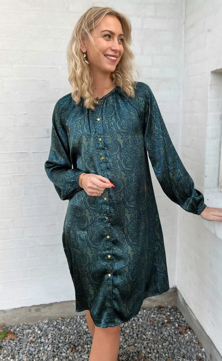 INA Copenhagen Kjole - Rita - Green / Blue Paisley Fashion