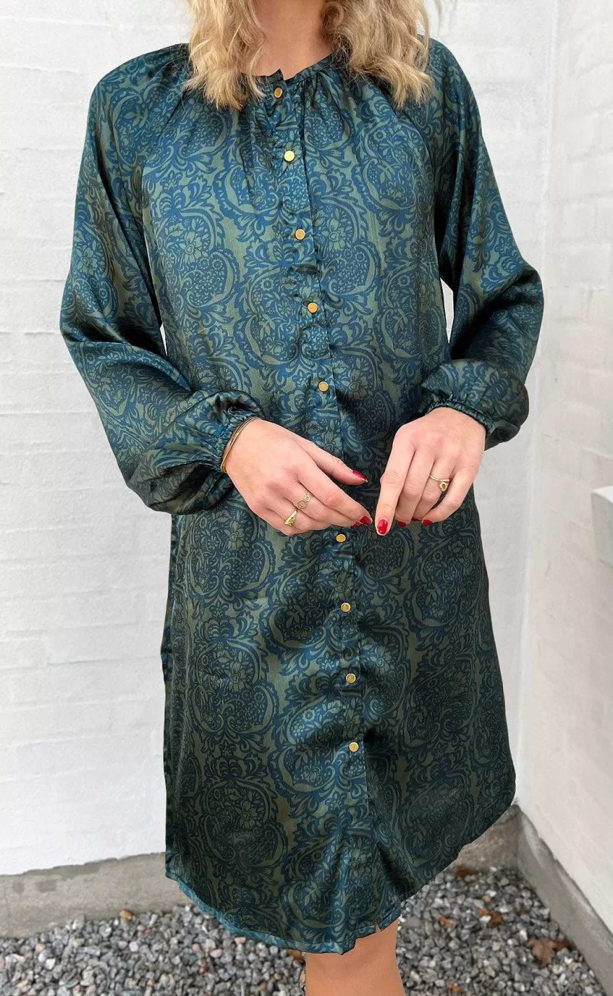 INA Copenhagen Kjole - Rita - Green / Blue Paisley Fashion