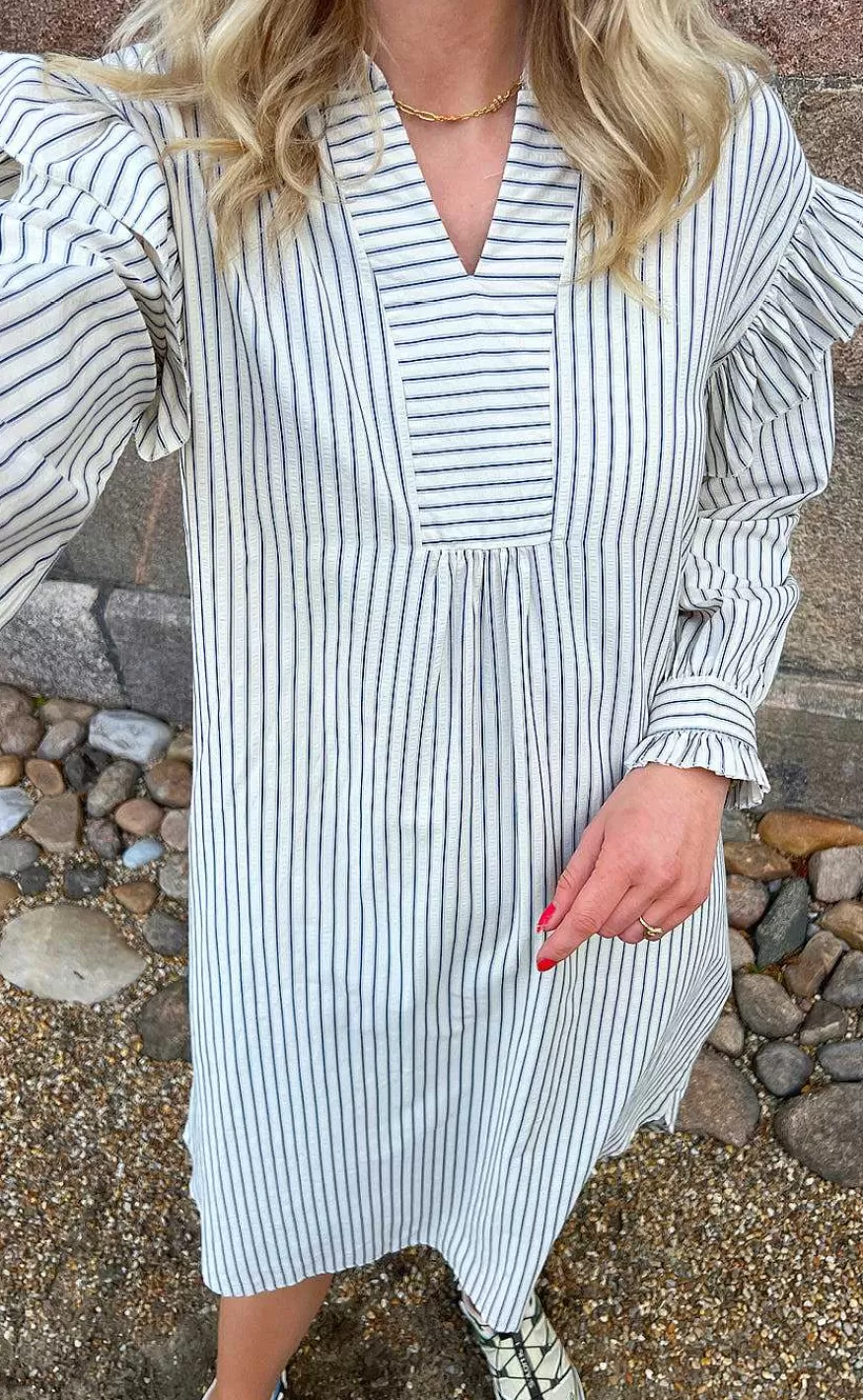 INA Copenhagen Kjole - Wilja - White/Blue Stripes Outlet