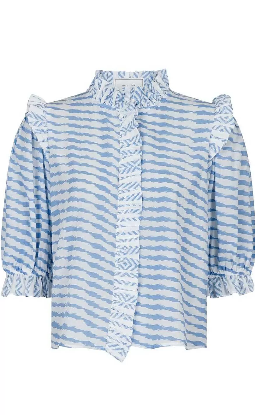 NEO NOIR Bluse - Chacha Graphic - Light Blue Clearance