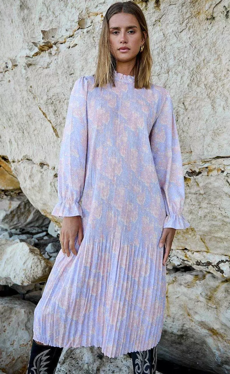 NOELLA Kjole - Rebecca - Lavender/Apricot Print Fashion